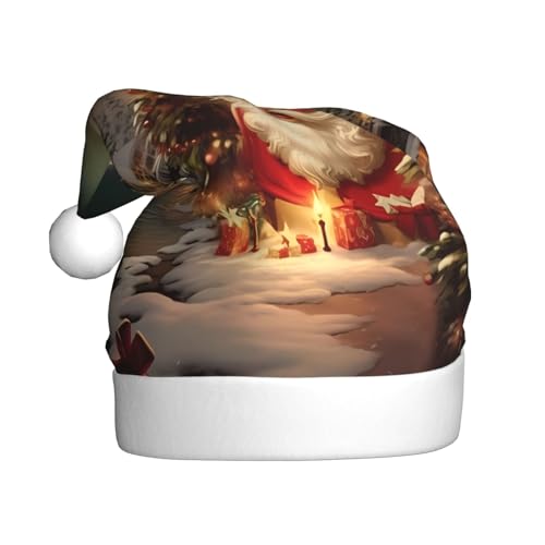 BULQAPZDF Merry Christmas-6 Weihnachtsmütze für Erwachsene, mit flauschigem Bommel, festliche, weiche Plüsch-Weihnachtsmannmütze für Weihnachtsfeier von BULQAPZDF