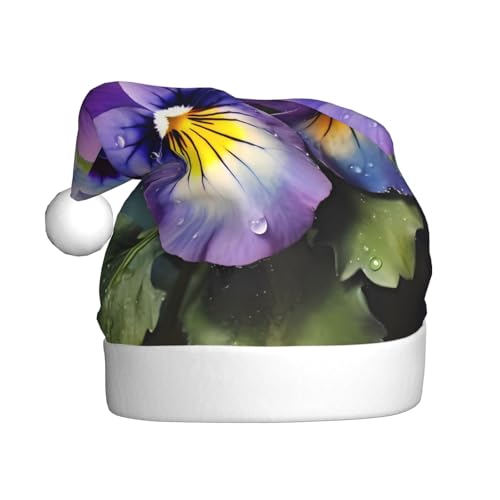 BULQAPZDF Stiefmütterchen Perfektion Weihnachtsmütze für Erwachsene mit flauschigem Bommel, festliche, weiche Plüsch-Weihnachtsmannmütze für Weihnachtsfeier von BULQAPZDF