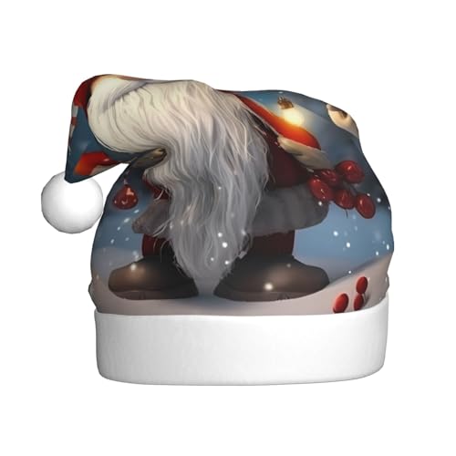 BULQAPZDF Traditioneller Weihnachtswichtel für Erwachsene, Weihnachtsmütze mit flauschigem Bommel, festliche, weiche Plüsch-Weihnachtsmütze für Weihnachtsfeiern von BULQAPZDF