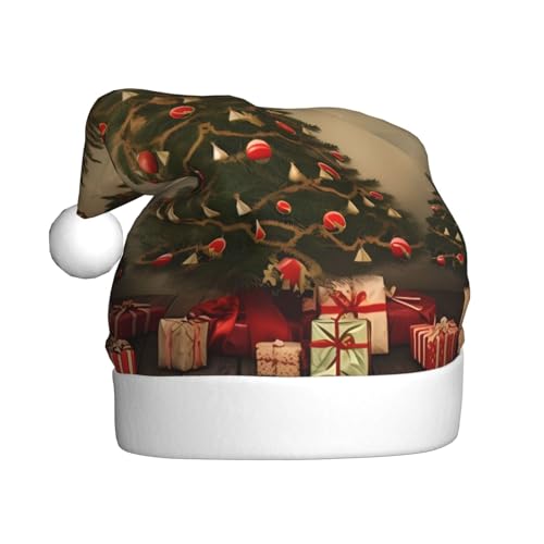 BULQAPZDF Weihnachtsbaum-1 Weihnachtsmütze für Erwachsene mit flauschigem Bommel, festliche, weiche Plüsch-Weihnachtsmannmütze für Weihnachtsfeiern von BULQAPZDF
