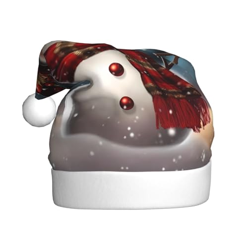 BULQAPZDF Weihnachtsmütze Schneemann für Erwachsene, mit flauschigem Bommel, festliche, weiche Plüsch-Weihnachtsmütze für Weihnachtsfeiern von BULQAPZDF