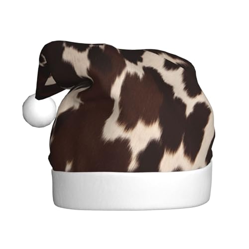 BULQAPZDF Weihnachtsmütze aus braunem Rindsleder für Erwachsene mit flauschigem Bommel – festliche, weiche Plüsch-Weihnachtsmannmütze für Weihnachtsfeiern von BULQAPZDF
