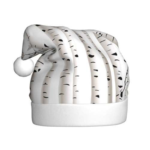 BULQAPZDF Weihnachtsmütze für Erwachsene, Birkenbaum, mit flauschigem Bommel, festliche, weiche Plüsch-Weihnachtsmannmütze für Weihnachtsfeier von BULQAPZDF