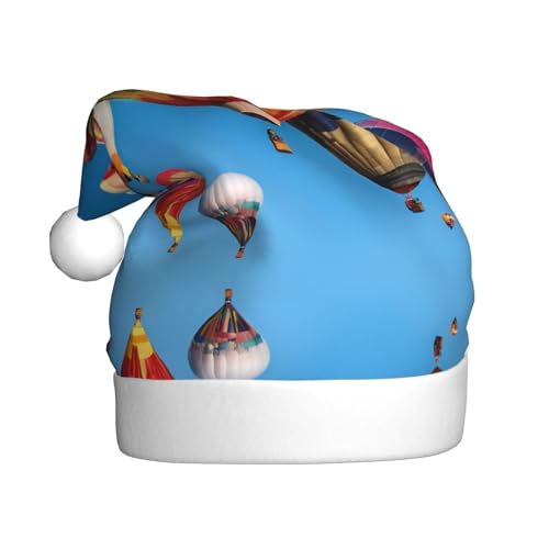 BULQAPZDF Weihnachtsmütze für Erwachsene, Heißluftballons, mit flauschigem Bommel, festliche, weiche Plüsch-Weihnachtsmannmütze für Weihnachtsfeier von BULQAPZDF