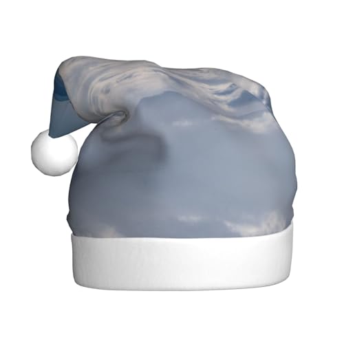 BULQAPZDF Weihnachtsmütze für Erwachsene, Landschaft mit Bergen und Wolken, mit flauschigem Bommel, festliche, weiche Plüsch-Weihnachtsmannmütze für Weihnachtsfeier von BULQAPZDF