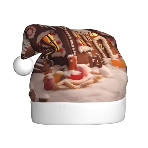 BULQAPZDF Weihnachtsmütze für Erwachsene, Lebkuchenähnliches Dorfhaus, mit flauschigem Bommel, festliche, weiche Plüsch-Weihnachtsmütze für Weihnachtsfeier BULQAPZDF Weihnachtsmütze für Erwachsene, Lebkuchenähnliches Dorfhaus, mit flauschigem Bommel, festliche, weiche Plüsch-Weihnachtsmütze für Weihnachtsfeier von BULQAPZDF