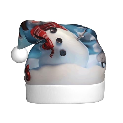 BULQAPZDF Weihnachtsmütze für Erwachsene, Schneemann mit flauschigem Bommel, festliche, weiche Plüsch-Weihnachtsmannmütze für Weihnachtsfeier von BULQAPZDF