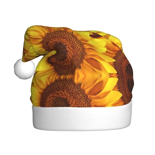 BULQAPZDF Weihnachtsmütze für Erwachsene, gelbe Sonnenblume mit flauschigem Bommel, festliche, weiche Plüsch-Weihnachtsmannmütze für Weihnachtsfeier von BULQAPZDF