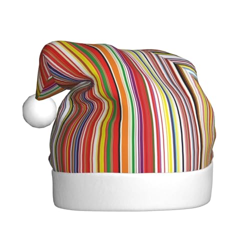 BULQAPZDF Weihnachtsmütze für Erwachsene mit bunten Streifen und flauschigem Bommel, festliche, weiche Plüsch-Weihnachtsmütze für Weihnachtsfeiern von BULQAPZDF