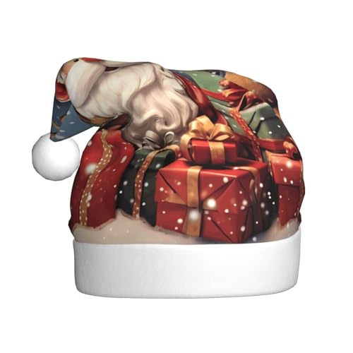 BULQAPZDF Weihnachtsmütze für Erwachsene mit flauschigem Bommel, festliche, weiche Plüsch-Weihnachtsmannmütze für Weihnachtsfeiern von BULQAPZDF