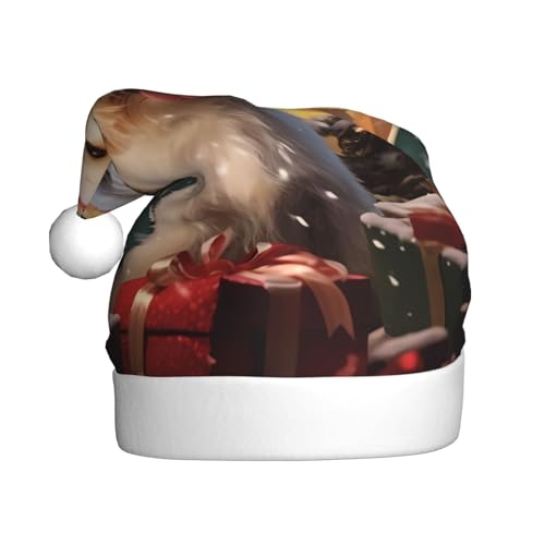 BULQAPZDF Weihnachtsmütze für Erwachsene mit flauschigem Bommel, festliche, weiche Plüsch-Weihnachtsmütze für Weihnachtsfeiern von BULQAPZDF