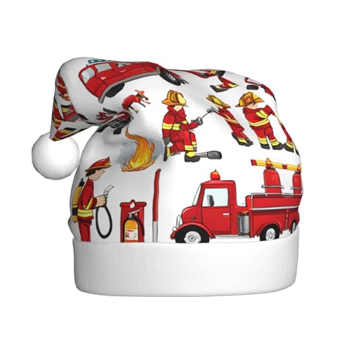 BULQAPZDF Weihnachtsmütze für kleine Jungen und Mädchen in Feuerwehrleuten, mit flauschigem Bommel, festliche, weiche Plüsch-Weihnachtsmannmütze für Weihnachtsfeier von BULQAPZDF