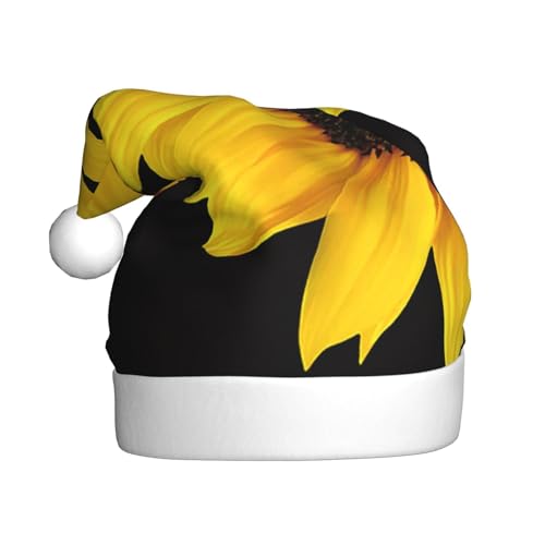 BULQAPZDF Weihnachtsmütze mit Sonnenblume und flauschigem Bommel, festliche, weiche Plüsch-Weihnachtsmannmütze für Weihnachtsfeier von BULQAPZDF