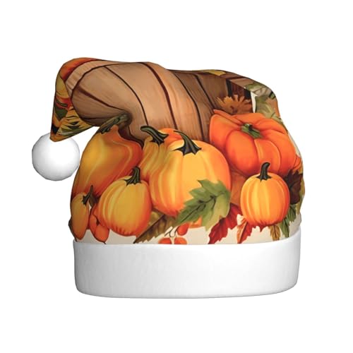 BULQAPZDF Weihnachtsmütze mit Sonnenblumen, Kürbishaus, für Erwachsene, mit flauschigem Bommel, festliche, weiche Plüsch-Weihnachtsmannmütze für Weihnachtsfeier von BULQAPZDF