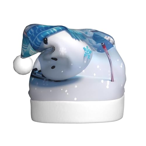 BULQAPZDF Weihnachtsmütze mit flauschigem Bommel, 3D-Cartoon, Skifahren, Schneemann, Schneeflocke, 2 Erwachsene, festliche, weiche Plüsch-Weihnachtsmütze für Weihnachtsfeiern von BULQAPZDF