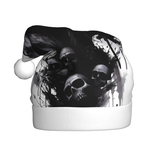 BULQAPZDF Weihnachtsmütze mit flauschigem Bommel für Erwachsene, Motiv: Katze, Totenkopf, Fledermaus, festlich, weich, Plüsch, Weihnachtsmannmütze für Weihnachtsfeiern von BULQAPZDF
