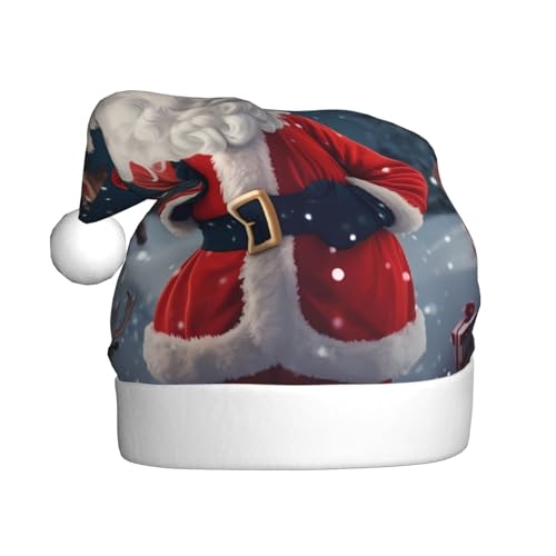 BULQAPZDF Weihnachtsmütze mit flauschigem Bommel für Erwachsene, festliche, weiche Plüschmütze für Weihnachtsfeiern von BULQAPZDF