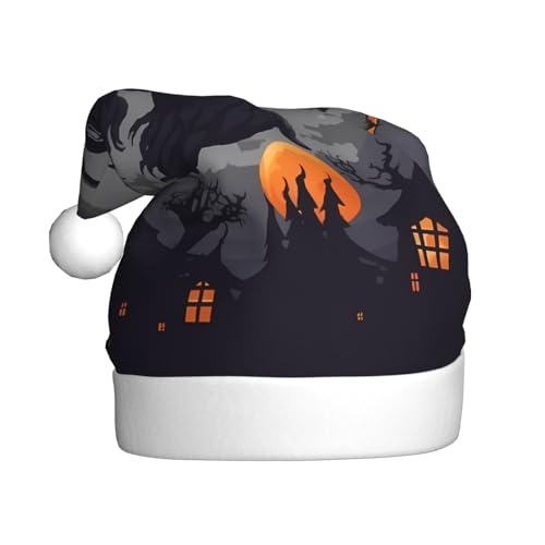 BULQAPZDF Weihnachtsmütze mit flauschigem Bommel für Halloween, Hexe für Erwachsene, festliche, weiche Plüsch-Weihnachtsmannmütze für Weihnachtsfeier von BULQAPZDF