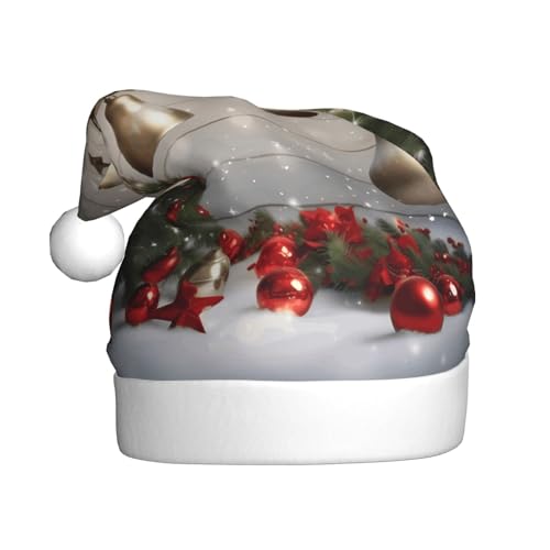 Weihnachtsmütze für Erwachsene, Weihnachtsbaum und Glocken, mit flauschigem Bommel, festliche, weiche Plüsch-Weihnachtsmannmütze für Weihnachtsfeier von BULQAPZDF