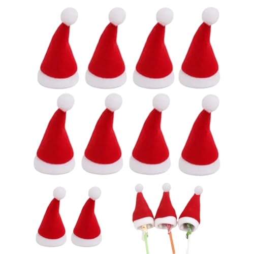 BUNIQ Winzige Weihnachtsmütze - Weihnachtsmützen, Besteckhalter, Lollipop-Weihnachtsmannmütze - 10 Stück Weinflaschen-Hüte, Weihnachtsmann-Mütze, Stiftkappen, Flaschendeckel-Abdeckung von BUNIQ