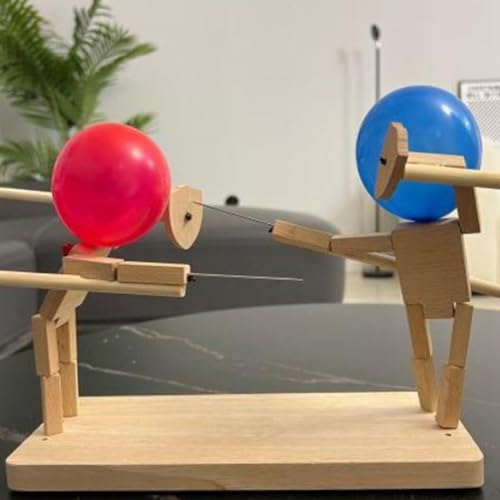 Balloon Bamboos Man Battle, 2024 New Handmade Wooden Fencing Puppets, Wooden Battle Bots Game for 2 Players, Fast-Paced Balloon Fight Battle Game, Whack A Balloon Game for Party von BUNIQ