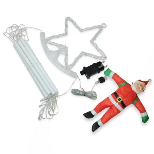 BUOAZR 1,7 m Weihnachts-Lichterkette für den Außenbereich, LED-Lichter, Weihnachtsleiter mit Weihnachtsmann, für Innen- und Außenbereich von BUOAZR