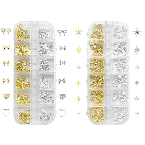 BUOKSLLY Gold Silber Stern Schleifen Liebe Nail Charms, 2 Boxen Metall Nagelkunst Dekorations,Gold Glitzersteine, Kristall Nagel Steinchen, Sterne Nail Art Charms, für Nagelkunst DIY BUOKSLLY Gold Silber Stern Schleifen Liebe Nail Charms, 2 Boxen Metall Nagelkunst Dekorations,Gold Glitzersteine, Kristall Nagel Steinchen, Sterne Nail Art Charms, für Nagelkunst DIY von BUOKSLLY