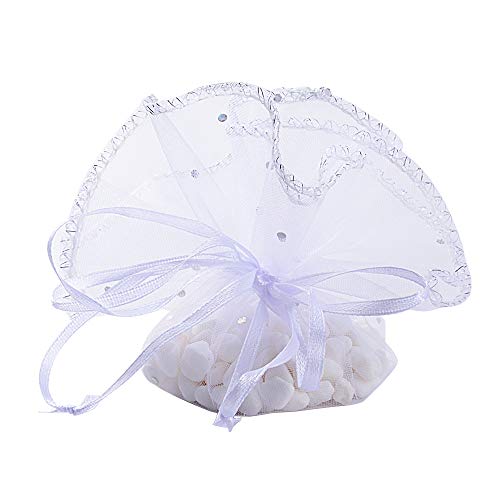 BUONDAC (Dmr. 26cm) 50 STK runde Organzasäckchen Geschenkbeutel Organza Hochzeit Schmuckbeutel Organzabeutel Säckchen klein Geschenksäckchen (Weiß) von BUONDAC