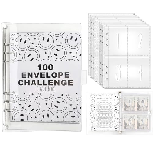 Sparbuch für Geld Challenge Budget Planner - 100 Umschläge Sparset mit Mini Geldbeutel, Laminierte 5.050€ (A5 Ringbuch Sparen Organizer Deutsch) - Einfach & Spielerisch Geld Sparen für Paare/Zuhause von BUOSHUO