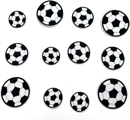 12 Stück Fußball Patches zum Aufbügeln, Fußball bügeln auf Patch, Aufnäher Fussball Fußball, Set in 3 Größen – Stickerei Patches für Kleidung, Jeans, Rucksäcke, Schals, T-Shirts, Socken" von BURENZHAYA