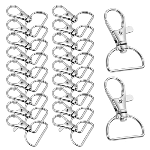 Schlüsselring Verschluss [20 Stück], Karabinerhaken D-Ring Metall, 360° Drehbar, Hochwertige Zinklegierung, Ideal für DIY Bastelarbeiten, Handtaschen, Rucksäcke, Hundehalsbänder & Lanyards (Silber) von BURENZHAYA