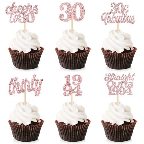 BURGEON 24 Stück 30. Geburtstag Cupcake Topper, Tortendeko 30 Geburtstag Frauen Männer, Glitzer Kuchen Deko Cake Topper von 1994, Happy 30th Birthday Kuchendeko Geburtstagsdeko Party Deko, Roségold BURGEON 24 Stück 30. Geburtstag Cupcake Topper, Tortendeko 30 Geburtstag Frauen Männer, Glitzer Kuchen Deko Cake Topper von 1994, Happy 30th Birthday Kuchendeko Geburtstagsdeko Party Deko, Roségold von BURGEON