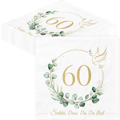 60. Geburtstag Deko Servietten Geburtstags - 40Stück Buscando 3-lagig Servietten Eukalyptus Grün Schön dass Du Da Bist Gold Papierservietten für 60. Geburtstag Mann Frau Geburtstag Party Tischdeko 60. Geburtstag Deko Servietten Geburtstags - 40Stück Buscando 3-lagig Servietten Eukalyptus Grün Schön dass Du Da Bist Gold Papierservietten für 60. Geburtstag Mann Frau Geburtstag Party Tischdeko von BUSCANDO
