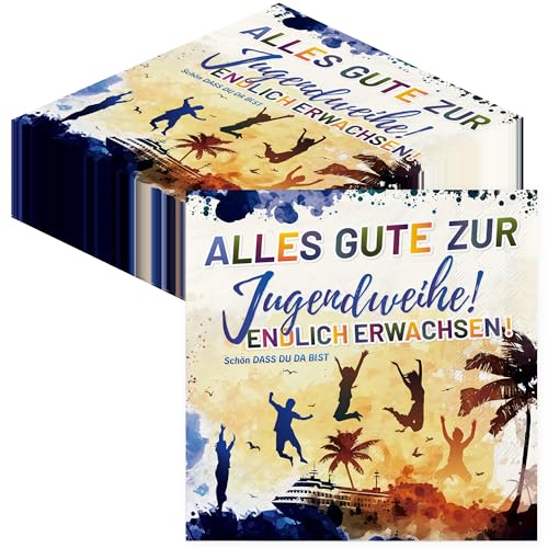 80 Stück Jugendweihe Servietten Jugendweihe Deko Tischdeko - 3-lagig Servietten Alles Gute zur Jugendweihe Endlich Erwachsen Tisch-Dekoration 33x33cm Papierservietten Schön Dass Du Da Bist von BUSCANDO