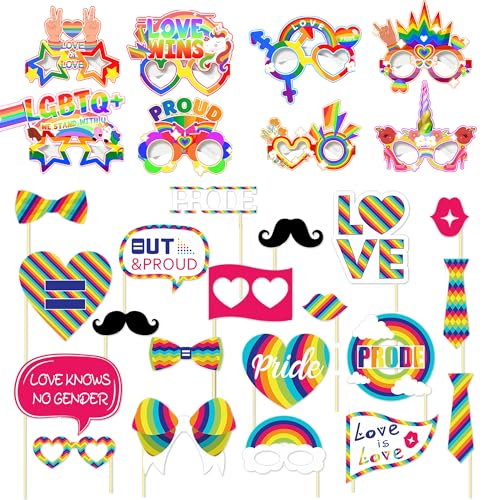 Pride LGBTQ Deko-Zubehör, Regenbogen-Fotokabinen-Requisiten, Gay-Pride-Partybrille für NHS-Bar-Parade, Pride-Dekor, Regenbogen-Party-Paraden, Foto, Kostüm-Zubehör, Brillen, 28 Stück Pride LGBTQ Deko-Zubehör, Regenbogen-Fotokabinen-Requisiten, Gay-Pride-Partybrille für NHS-Bar-Parade, Pride-Dekor, Regenbogen-Party-Paraden, Foto, Kostüm-Zubehör, Brillen, 28 Stück von BUSCANDO