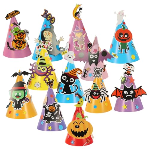 BUTIFULSIC 12 Stück Teiliges Halloween DIY Papierhut Bunte Cartoon-motive Kinderfreundliche Bastelparty Hüte für Halloween Dekoration und Kostümzubehör Vielseitig Einsetzbar für Familien von BUTIFULSIC