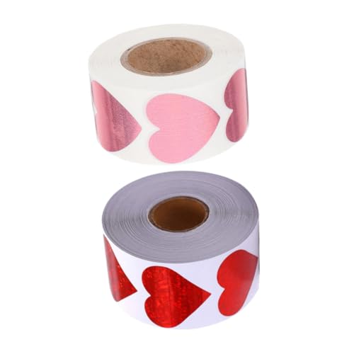 BUTIFULSIC 2 Rollen Selbstklebende Herzaufkleber, Rolle, Rote Glitzerfolie, Herzetiketten, Entfernbare Klebeetiketten Für Einladungen, Umschläge, Geschenkboxen, Scrapbooking von BUTIFULSIC