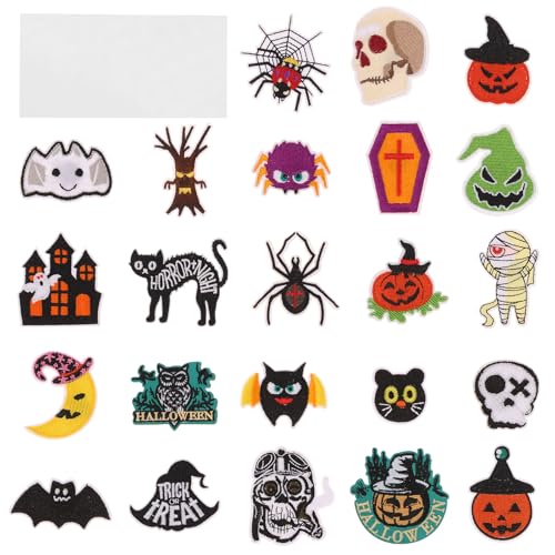 24pcs Polyester Owl Sticked Patch Cuttable Kürbis Selbstkleber Patch Clear Muster Fledermaus bestickter Aufkleber für Taschenhut(24 Stücke,Gemischt) von BUTORY