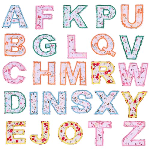 26 PCs/51 PCs Selbstkleber Buchstaben Patch mehrfarbig florale Stoff Patch niedlich gestickt(Dekor,26) von BUTORY