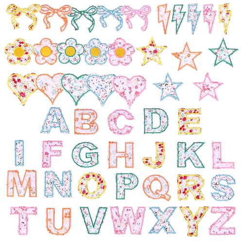 26 PCs/51 PCs Selbstkleber Buchstaben Patch mehrfarbig florale Stoff Patch niedlich gestickt(Dekor,51) von BUTORY