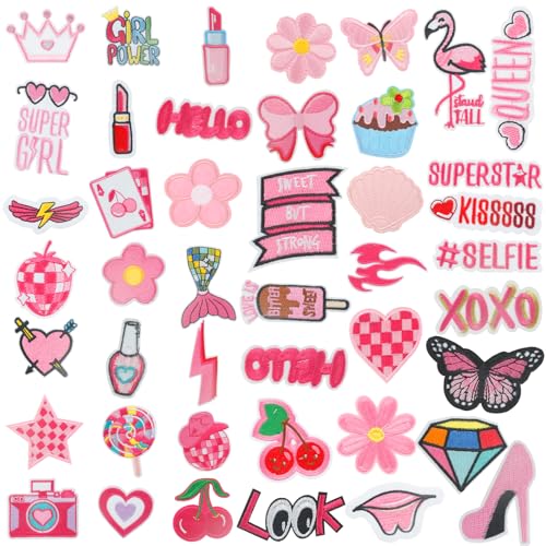Eisen auf Flecken für Mädchen DIY Sticked Sew Applique -Flecken Zwei Styles Stereoskopisches Muster robuster Adhäsion für die Kleidungsdekoration (Rosa) von BUTORY