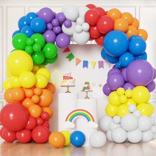 Luftballons Bunt 163 pcs Luftballons Geburtstag gemischte Farben Regenbogen Ballons Latexballons 18inch/12inch/5inch für Deko Party Hochzeitsdeko, Deko Geburtstag Valentinstag Regenbogen Deko von BUTORY