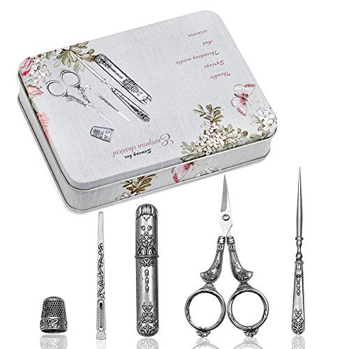 BUTUZE Stickscheren Kit, Europäisches Antik Vintage Nähset Komplettes Vintage Nähwerkzeuge mit Stickschere, Originalkoffer, Nähnadeletui, Ahle zum Nähen, Handwerk, Handarbeit von BUTUZE