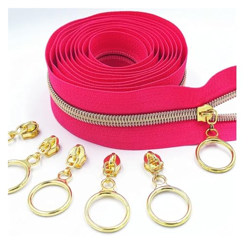 2 Meter 4 Schieber 5# Golden Silber Schieberzahn großes Stück Nylon Spule Code DIY Haushalt Nähen Reißverschluss (Color : Gold rose Red, Size : 2 METERS 4 SLIDER_5#) von BUUV