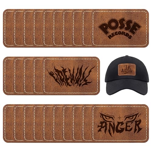 BUVKHMX 30 blanko, rechteckig, lasergravierbar, Kunstleder-Hut-Patches mit druckempfindlichem Kleber (braun, 7,6 x 5,1 cm) von BUVKHMX