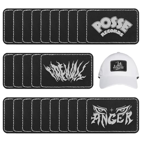 BUVKHMX 30 blanko, rechteckige, lasergravierbare Kunstleder-Hut-Patches mit druckempfindlichem Kleber (schwarz, 7,6 x 5,1 cm) von BUVKHMX