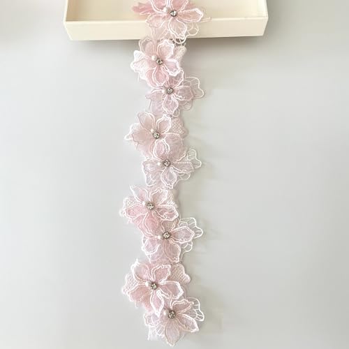 2 Yards 3D Blume Spitze Trim Perlen Floral bestickt Spitze Trim Stoff Blumen Applikationen Spitze Band Handmade DIY Nähen liefert Handwerk für Kostüm Hut Dekoration von BUYSK