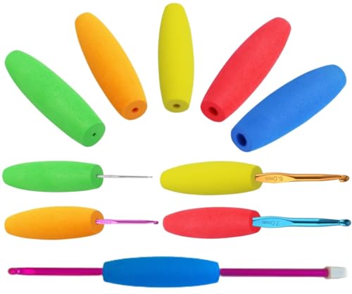 BUZHIFF 5 Häkelnadelgriffe, Häkelgriffe für Haken, ergonomischer Häkelnadelgriff für arthritische Hand, Häkelnadelhalter, passend für 2 mm - 10 mm Haken (ohne Häkelnadeln) von BUZHIFF