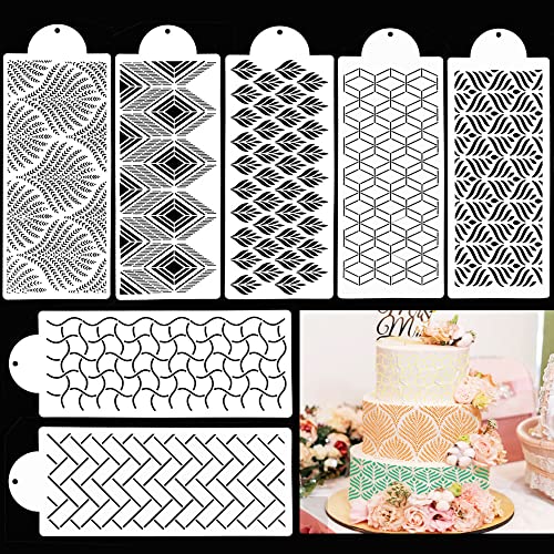 BUZIFU 7 Stück Torten Schablonen PET Tortenschablonen Tortendeko Schablonen Kunststoff Torten Stencil Muster Schablone mit 6 Designs Kuchenschablonen Torten Vorlagen für Fondant Hochzeit DIY Kuchen von BUZIFU