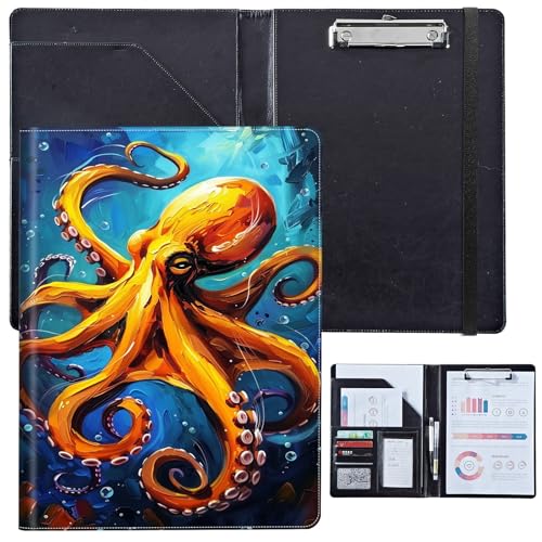 PU-Leder-Portfolio für Damen, Lebenslauf-Mappe für Interviews, professioneller Business-Organizer mit Dokumentenhalter, Kartenfächern und Stiftschlaufe, passend für Klemmbrett im A4-Format, Oktopus PU-Leder-Portfolio für Damen, Lebenslauf-Mappe für Interviews, professioneller Business-Organizer mit Dokumentenhalter, Kartenfächern und Stiftschlaufe, passend für Klemmbrett im A4-Format, Oktopus von BVCLKJPOI
